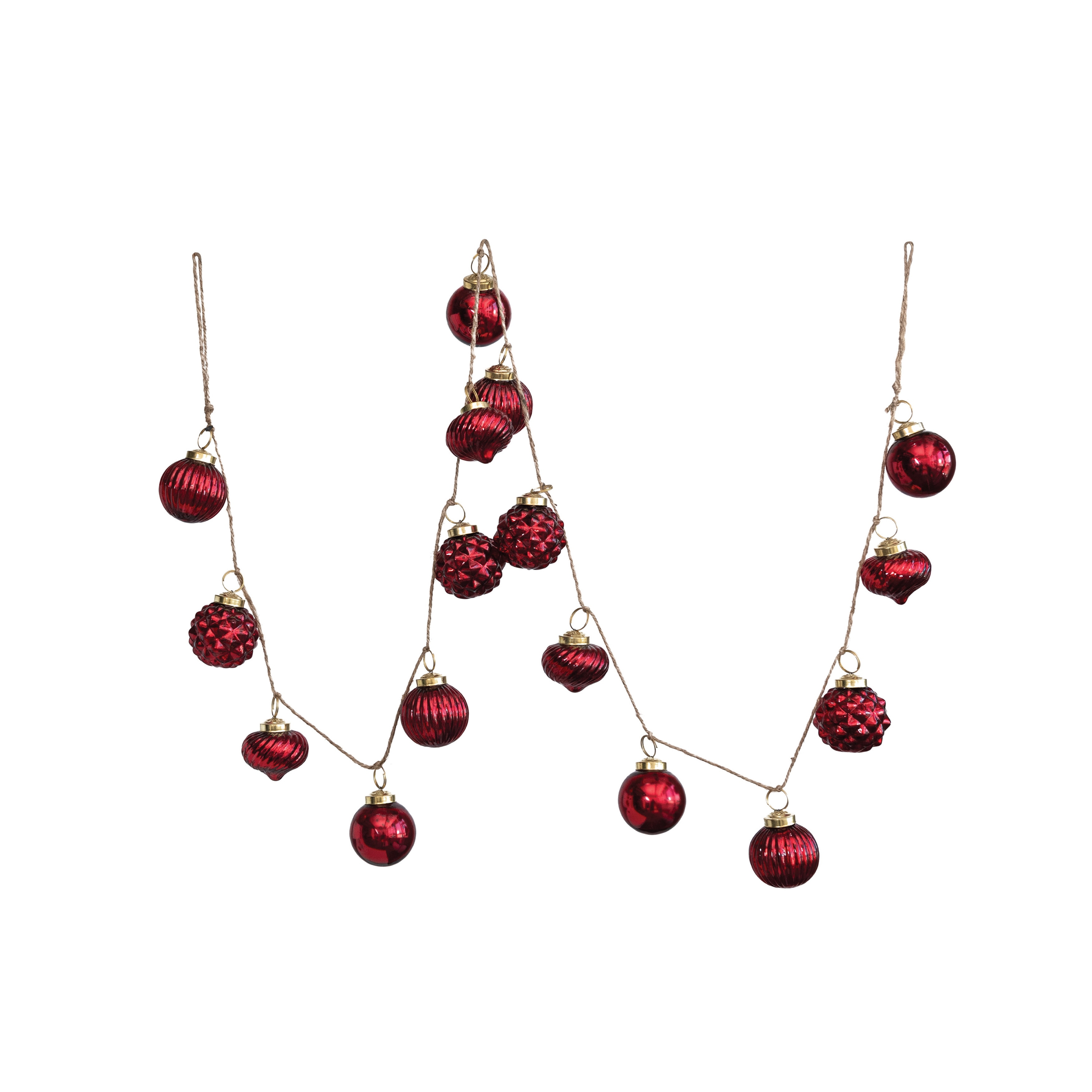 Embossed Mercury Glass Ornament Garland on Jute Cord - Red - 72.0