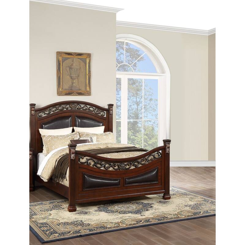 Traditional Style Bed Set Padded Headboard and Footboard Dark Cherry Finish