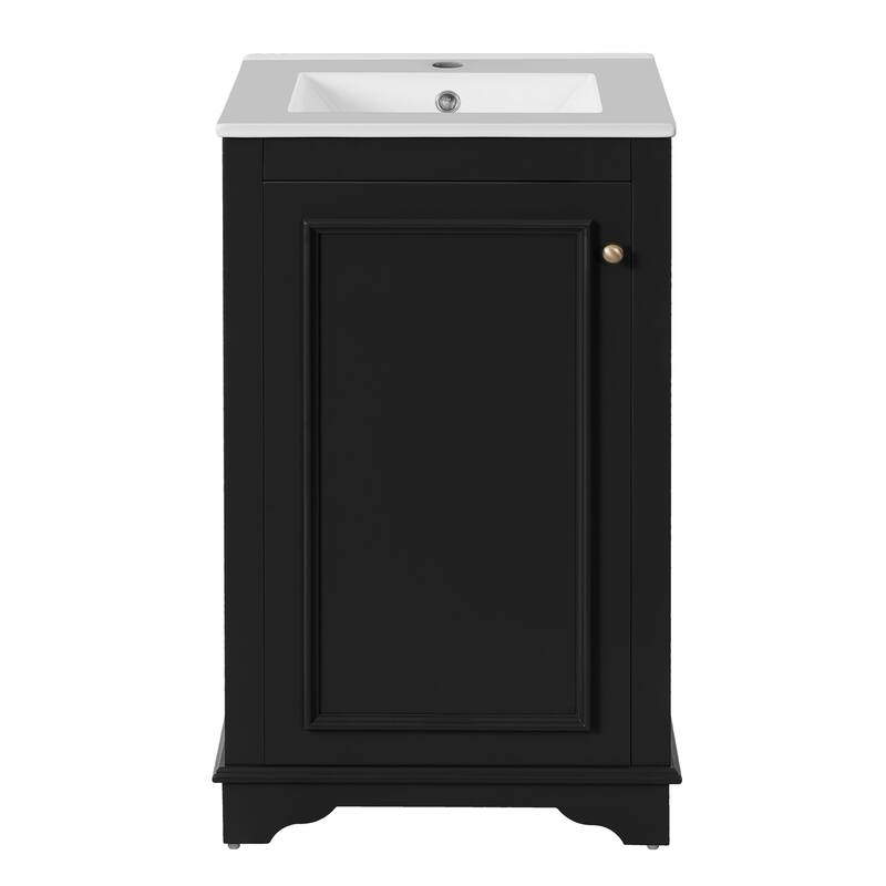 20-inch Bathroom Vanity with Ceramic Sink, Freestanding Single Vanity Set with Soft Closing Door, adjustable shelf