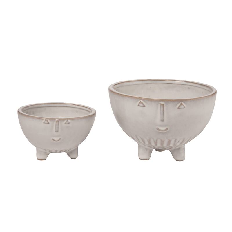 Transpac Ceramic 5.75" White Spring Smiley Bowl Set of 2