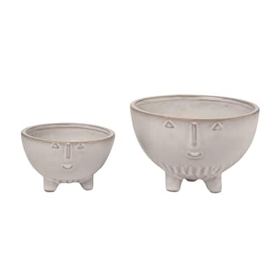 Transpac Ceramic 5.75" White Spring Smiley Bowl Set of 2