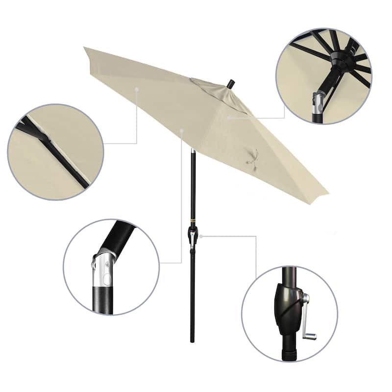 California Umbrella 7.5' Round Crank Lift Push Button Tilt Black Aluminum Patio Umbrella with Pacifica Pacific Blue Fabric