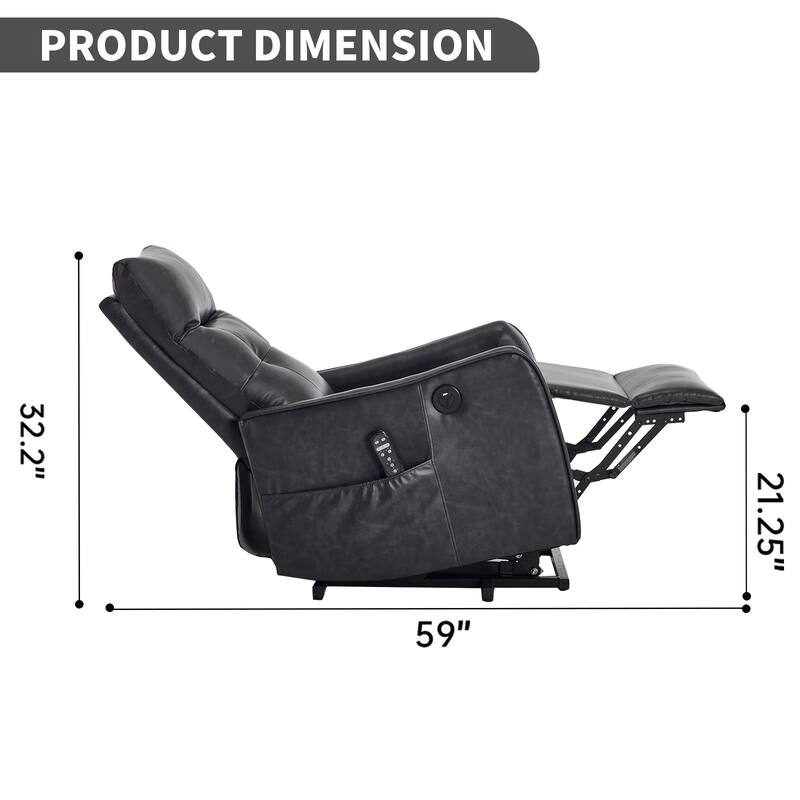 Roomfitters Power Lift Recliner Chair, Single Motor Massage Sofa with Heat and USB Port, Heavy Duty PU Leather