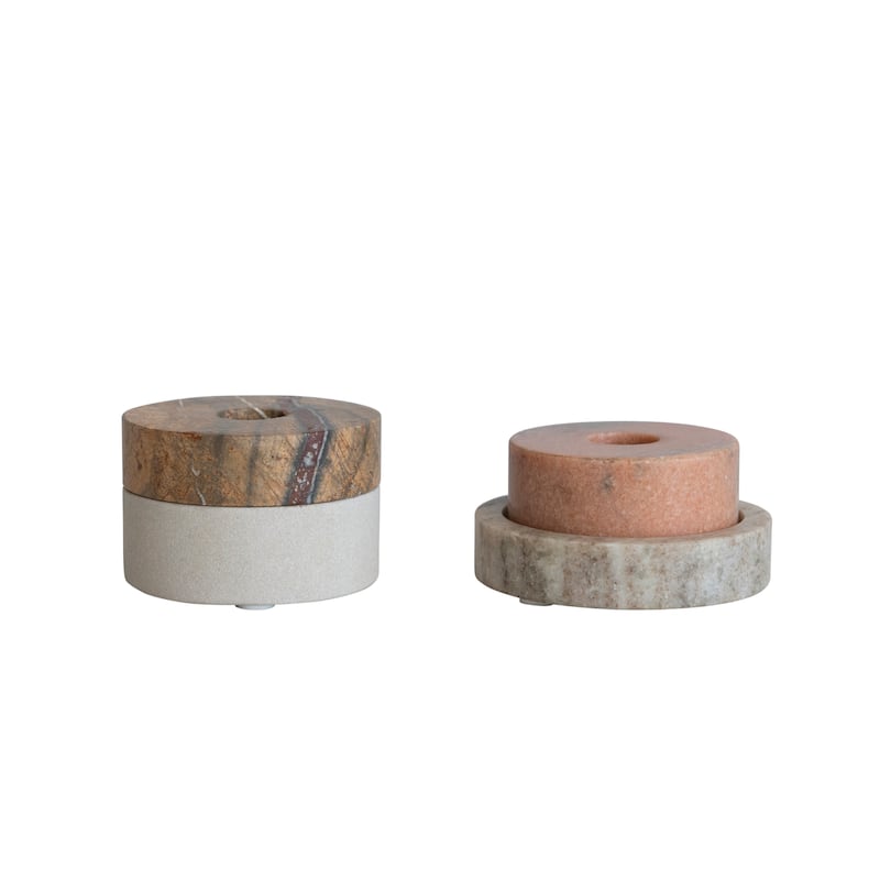 Modern Marble Taper Candle Holders with Base - 4.0"L x 4.0"W x 2.0"H - 4.0"L x 4.0"W x 2.0"H - Natura;