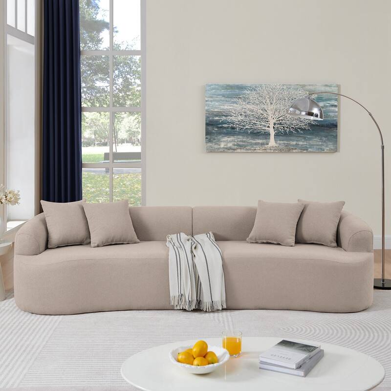 Curved Modular Sectional Sofa in Lamb's Wool Fabric, Modern Minimalist Style, Compressed (No Assembly Required)