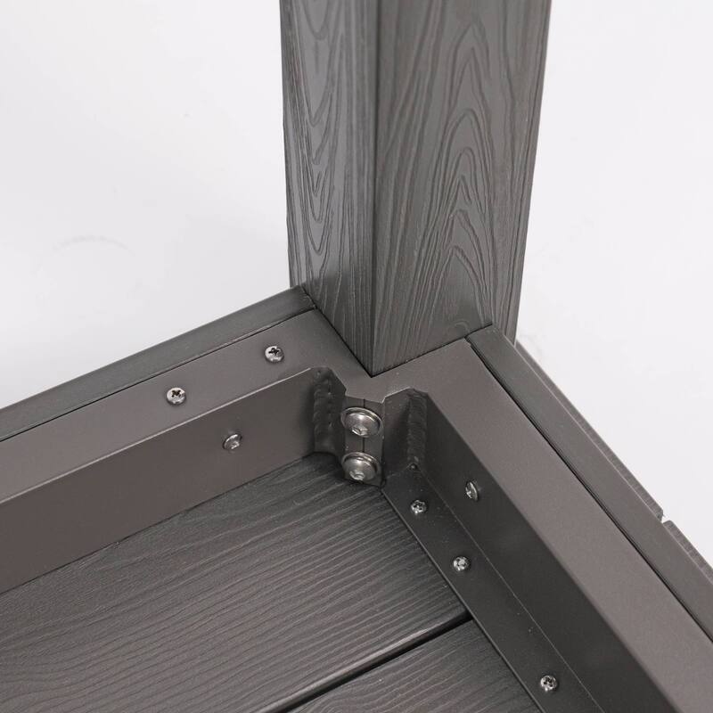 Wood Look Dining Table with Umbrella Hole Stainless Steel Legs Outdoor Picnic