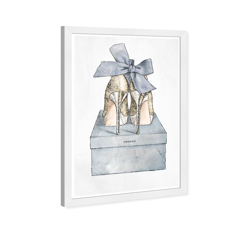 Wynwood Studio 'Blue Romantic Pair' Fashion and Glam Wall Art Framed Print Shoes - Blue, Gold