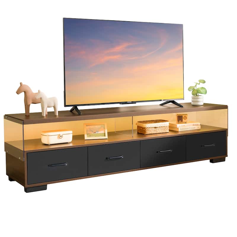 71"Modern Acrylic TV Stand with 4 Drawers and 2 Open Shelves - Sleek Media Console for Living Room