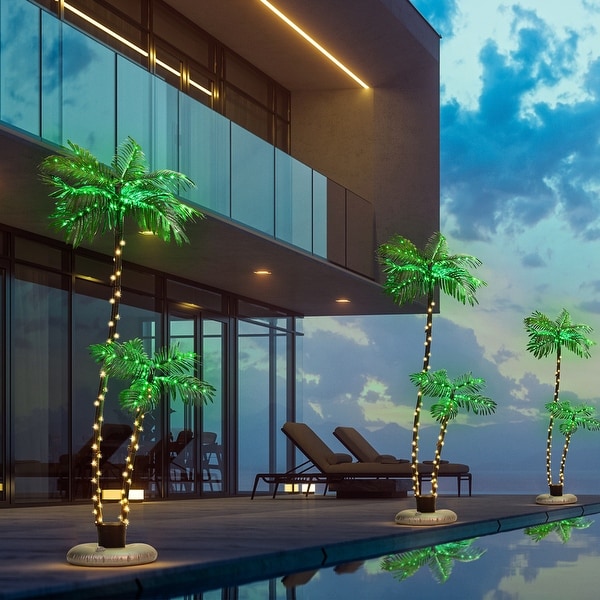 Solar Lighted Palm Tree – 6ft Tall Outdoor LED Decor With 214 Lights, Remote Control, IP65 Waterproof, For Patio & Pool