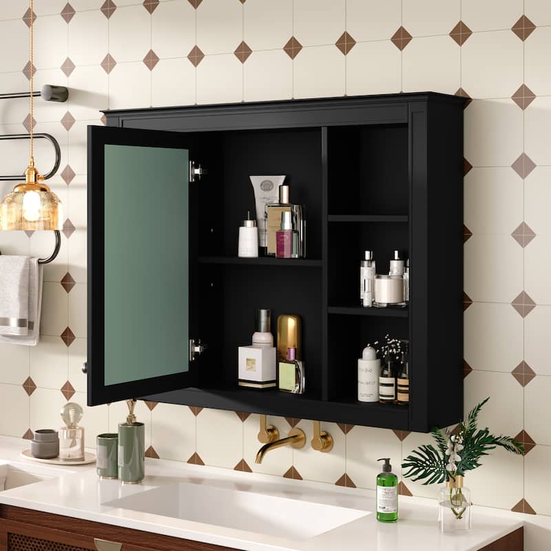 35" x 27.5" Modern Bathroom Medicine Cabinet, Wall Mounted Bathroom Storage Cabinet with Mirror & Shelves (Not Include Vanity )