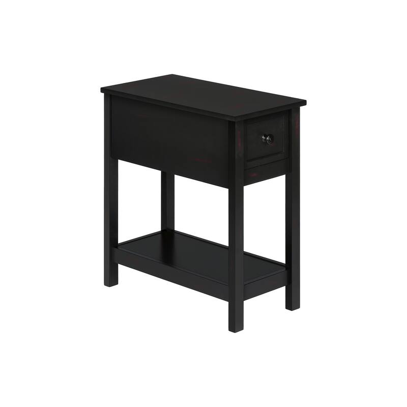 Accent Table, 2 Tier, End, Lamp, Nightstand, Side Table, Narrow, Small, Storage Drawer, Bedroom, Black Veneer, Transitional