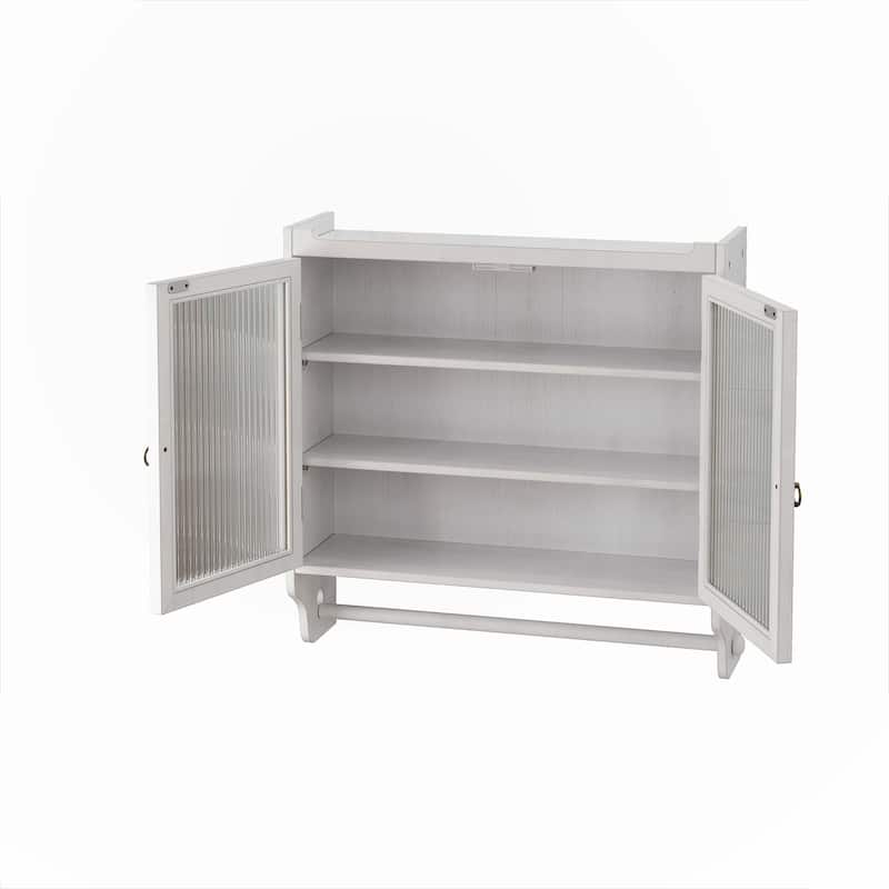 Glass Door Wall Cabinet With Three Tiers of Storage