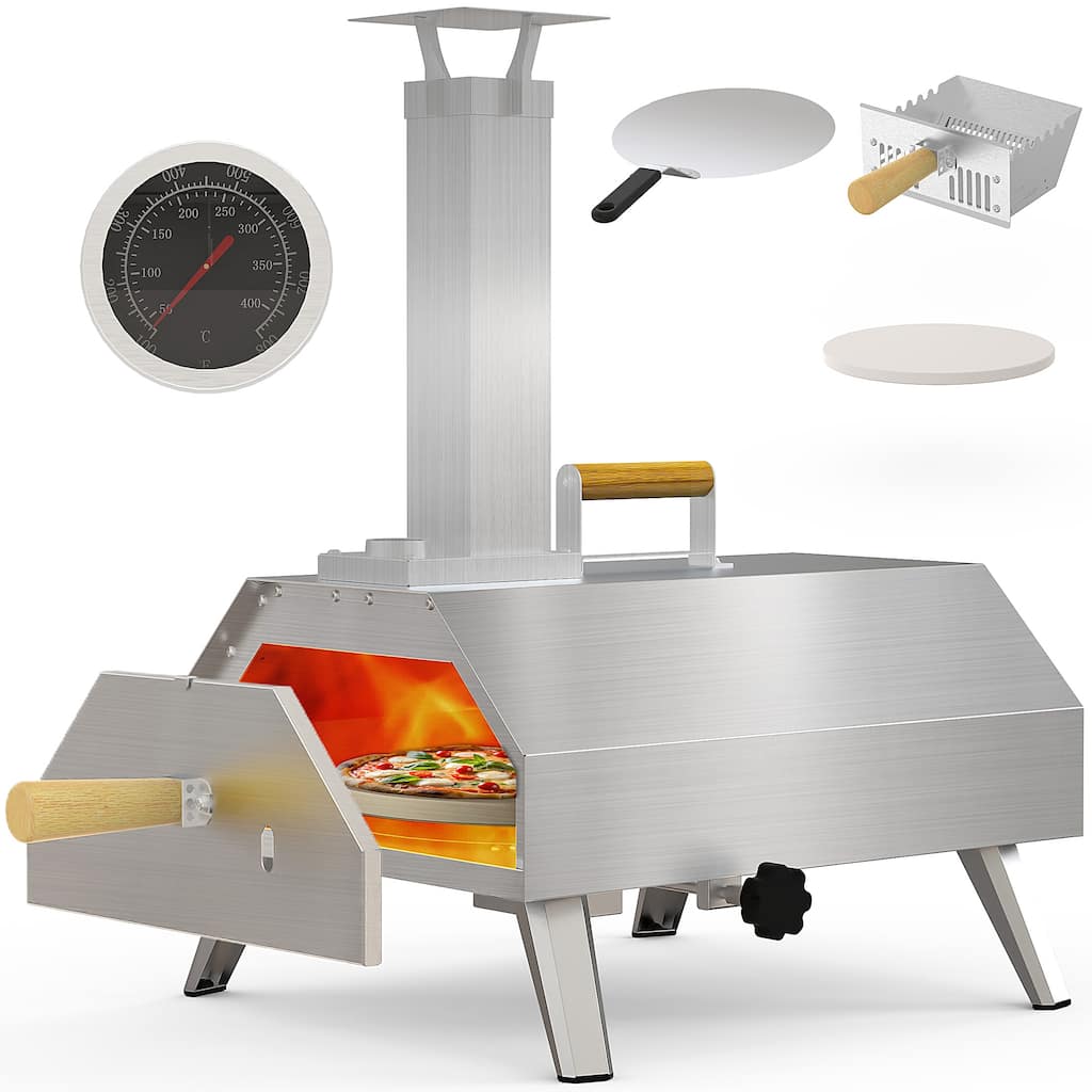 Outdoor Rotatable Portable Wood Fired Pellet Pizza Ovens w/Foldable Legs and Carryhandle