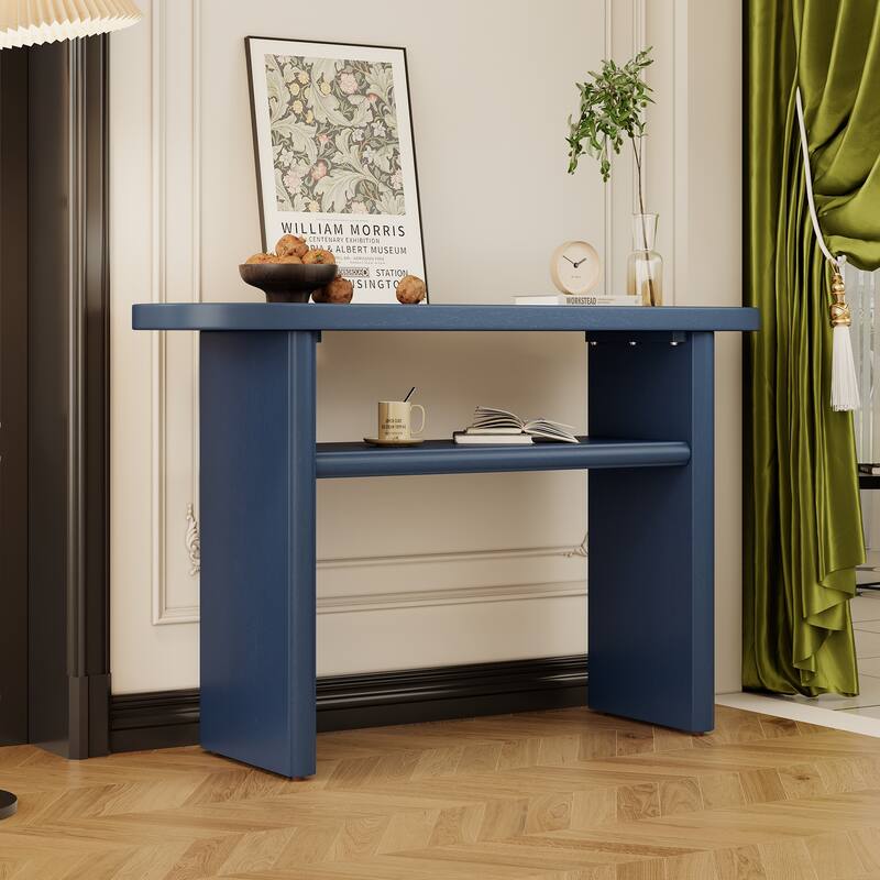 Elegant Minimalist Console Table with Rounded Edges and Sturdy Shelf Design for Entryway, Living Room(Navy)