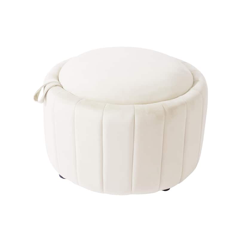 30" W Round Velvet Upholstered Storage Ottoman with Flip Top Tray
