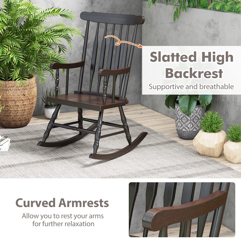Costway Solid Wood Rocking Chair Porch Rocker Indoor Outdoor Seat - See Details