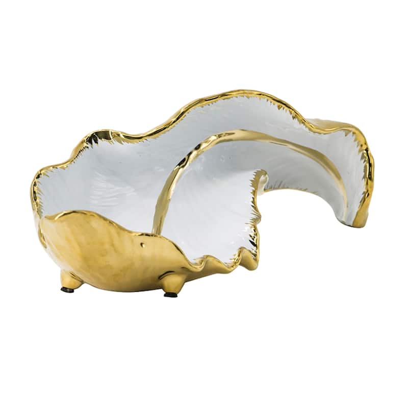 Ceramic Leaf Table Accent - 15.5" - White and Gold