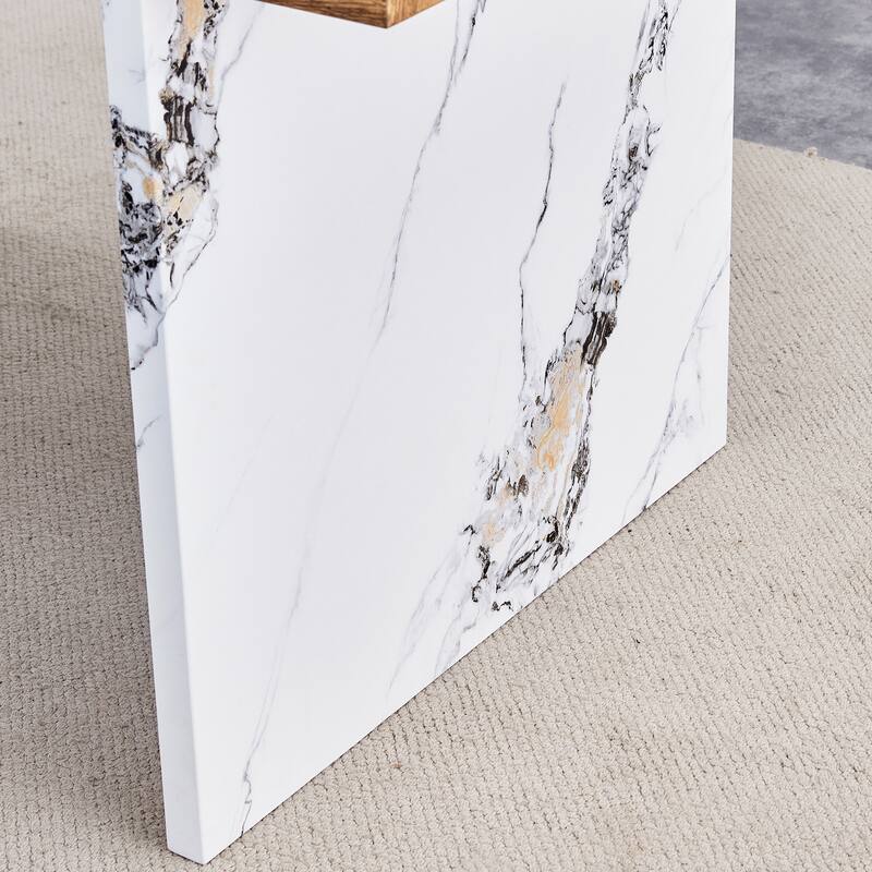 Roomfitters 55" MDF Dining Table with Wood Texture Top and Marble Pattern Legs, Modern Style, Wood