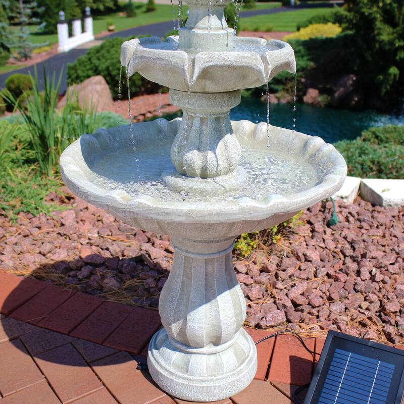 Sunnydaze Two Tier Solar-on-Demand Fountain, 35 Inch Tall - 35-Inch