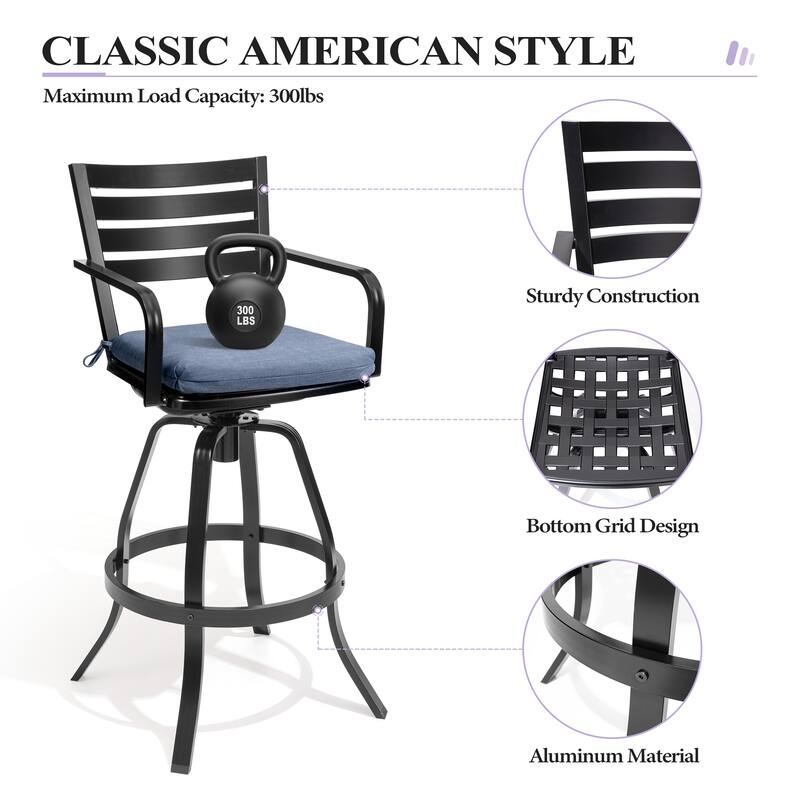 3/5-Piece Outdoor Bar Stool Set Aluminum Swivel Bar Stools with Sunbrella Cushion