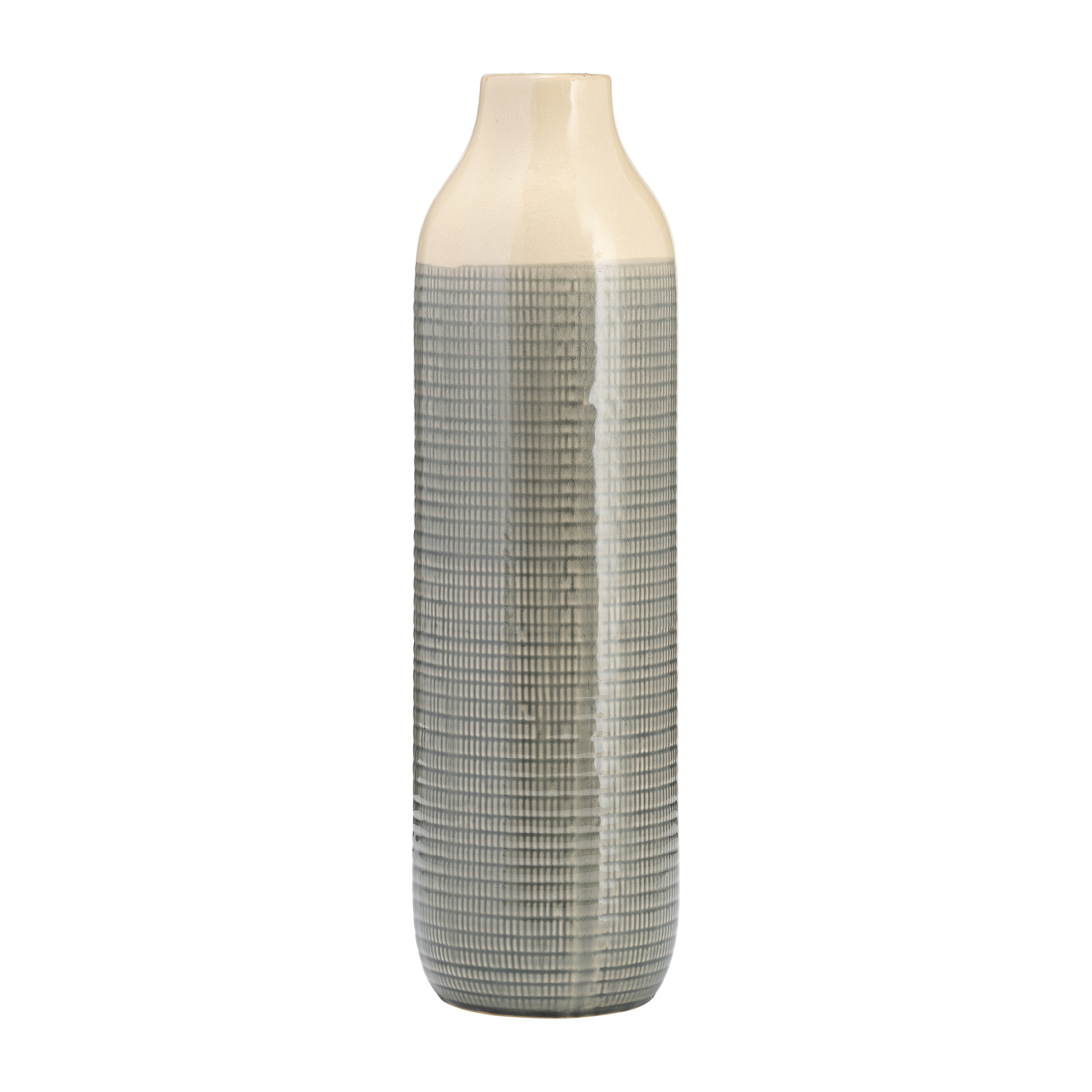 Ceramic Cylinder Two-Tone Textured Vase - Tan, 16"