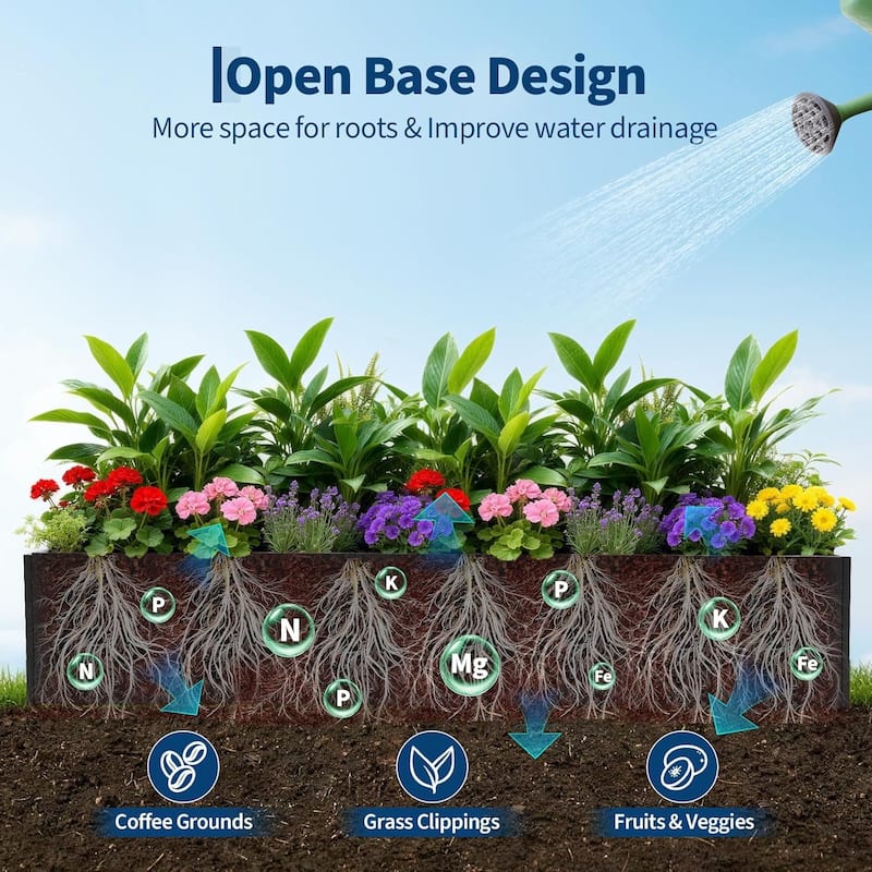 Metal Planter Box for Outdoor Plants, Open Base Design