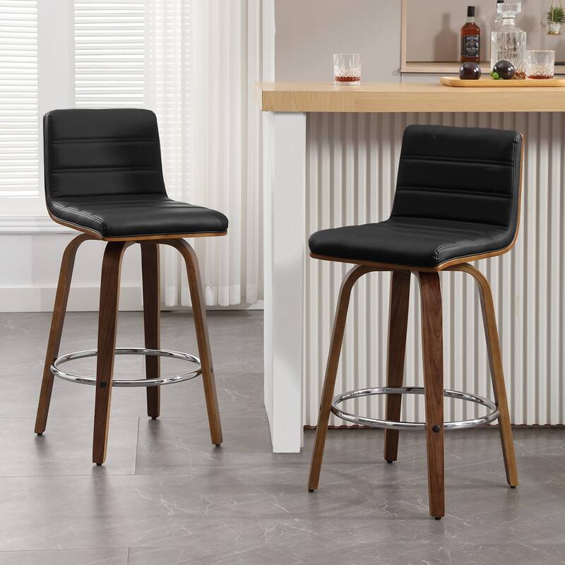 Modern Leather Upholstered Swivel Counter/Bar Stools, Set of 2