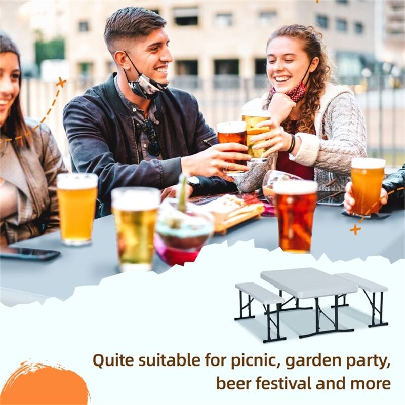 3-Piece Folding Picnic Table Set Polypropylene Plastic Steel Frame Outdoor Portable Table and Benches