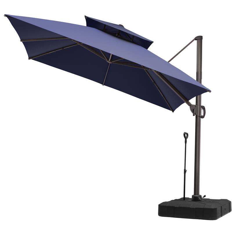 10 ft Square Patio Cantilever-Offset Umbrella 360 Degree Rotation with Rod Base