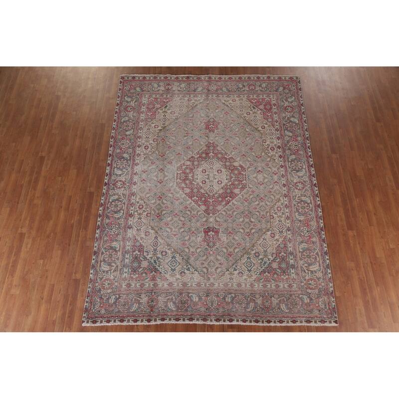 Hand Knotted Oriental 100% Wool Carpet Traditional Medallion Greys & Charcoal Tabriz Area Rug - 10' 9'' X 8' 1''