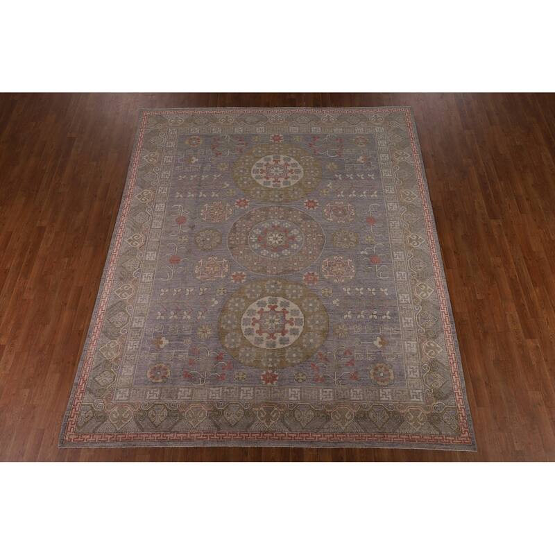 Vegetable Dye Gray Oushak Turkish Area Rug Handmade Floral Wool Carpet - 8'4"x 9'11"