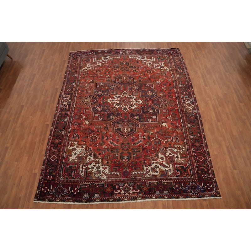 Hand Knotted Oriental 100% Wool Carpet Traditional Medallion Oranges & Rust Heriz Area Rug - 12' 9'' X 10' 0''