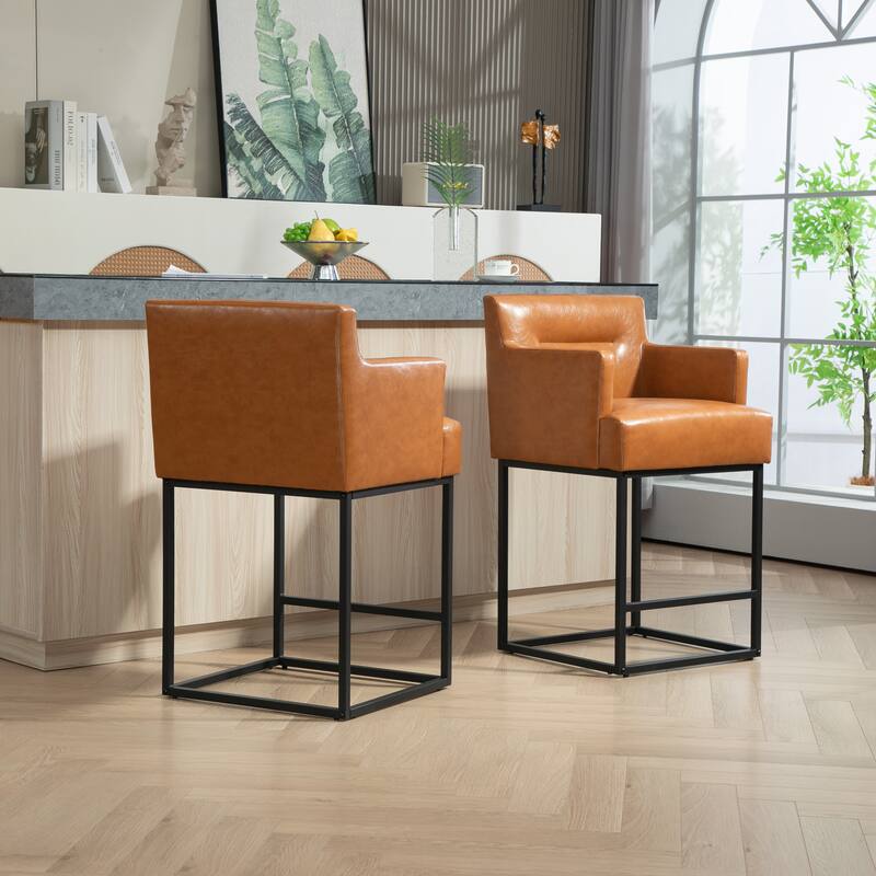 House Hold Counter Height Bar Stools Set of 2,Modern Square PU Bar Stool