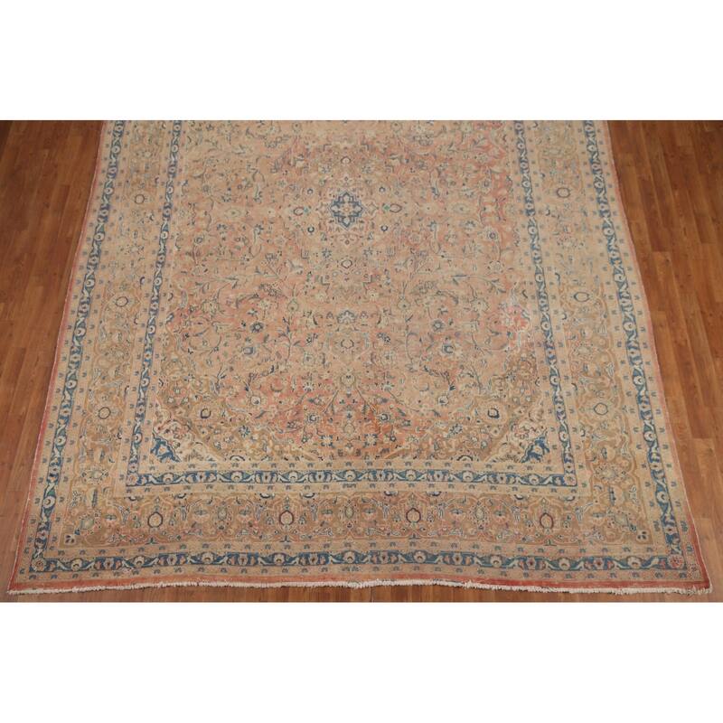Hand Knotted Oriental 100% Wool Carpet Traditional Floral Pink Mashad Area Rug - 12' 10'' X 9' 6''