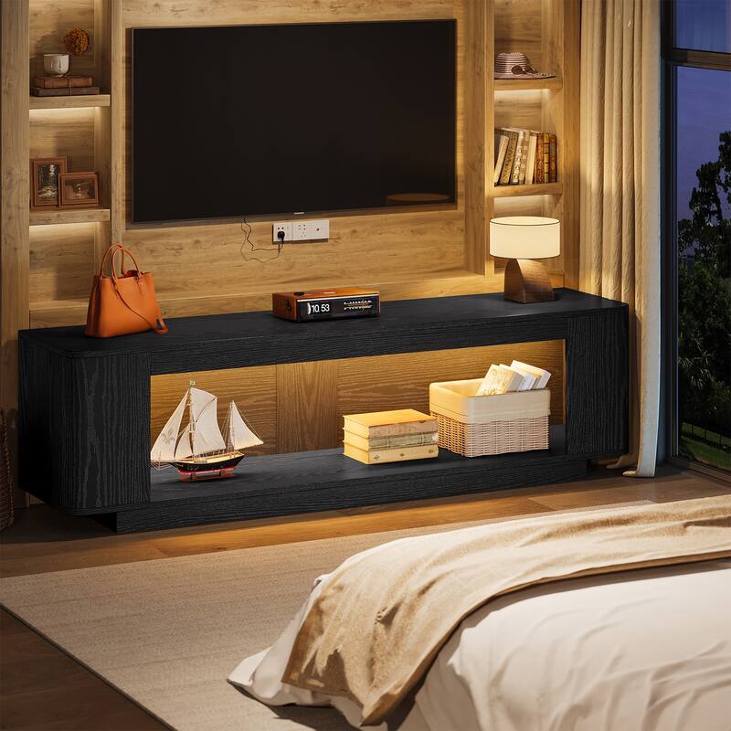 70.9-Inch TV Stand with LED Light Strip, Entertainment Center Television Console Media Storage Table Accent Cabinet