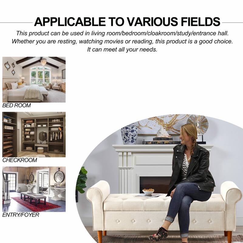 Leisure Stool with Tufted Button Decorative Stool, Exquisite Bedroom End of Bed Bench Makeup Stool with Armrest