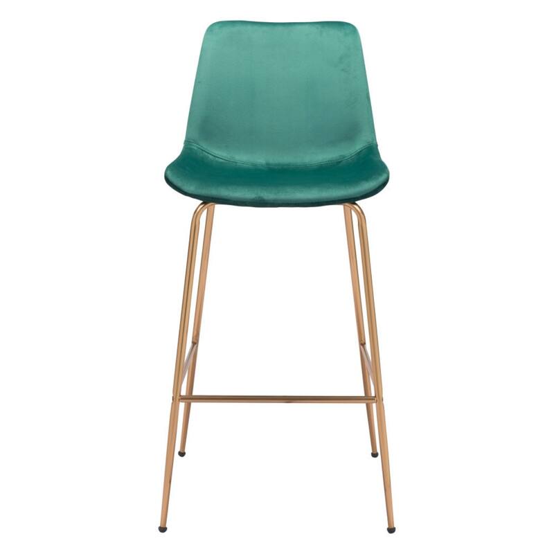31" Modern Non-Swivel Velvet Bar Chair with Steel Frame and Low Back Bucket Seat Footrest - 20.9”W x 22.2”D x 43.1”H