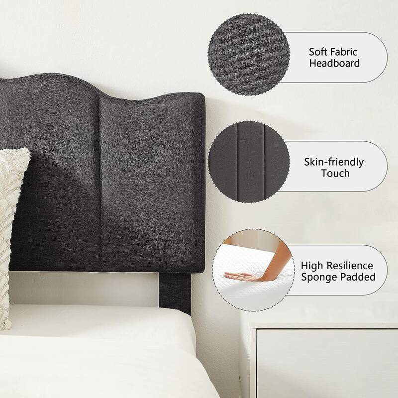 VECELO Modern Bed Frame with Adjustable Headboard, Twin Size Upholstered Bed Kids Bed set of 2