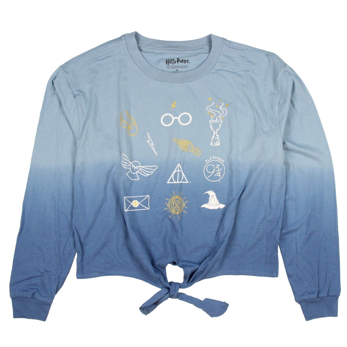 Shop Harry Potter Juniors Long Cropped Symbols Tie Front Ombre