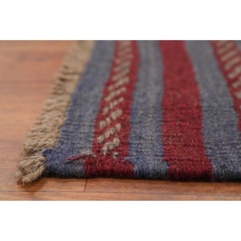 Hand Knotted Oriental 100% Wool Carpet Traditional Tribal Navy Blue & Blues Balouch Runner Rug - 8' 8'' X 1' 11''