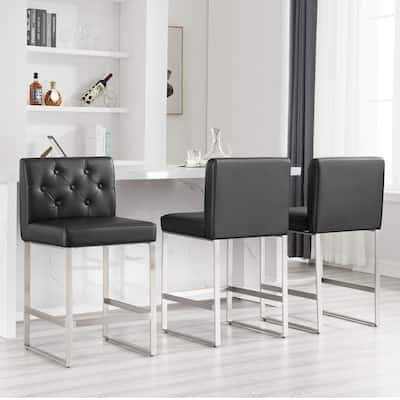 25" Faux Leather Upholstered Counter Height Bar Stools - 36.6"H x 18.9"W x 20.3"D
