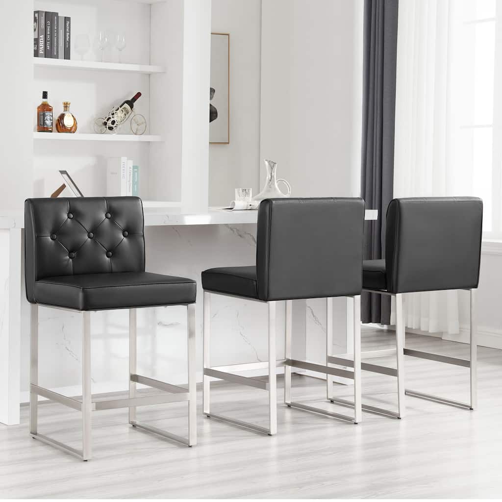 25" Faux Leather Upholstered Counter Height Bar Stools - 36.6"H x 18.9"W x 20.3"D