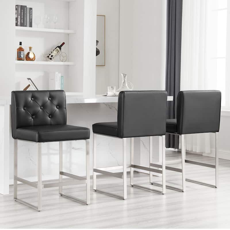 25" Faux Leather Upholstered Counter Height Bar Stools - 36.6"H x 18.9"W x 20.3"D