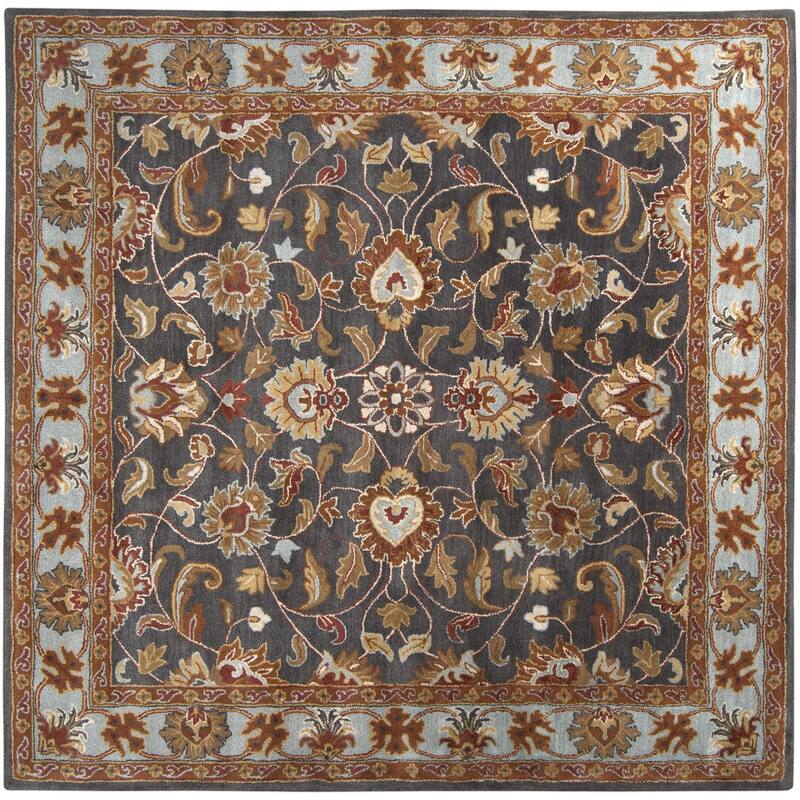 Livabliss Caesar Updated Traditional Border Area Rug. - 9' 9" x 9' 9" - Charcoal/Blue - Square