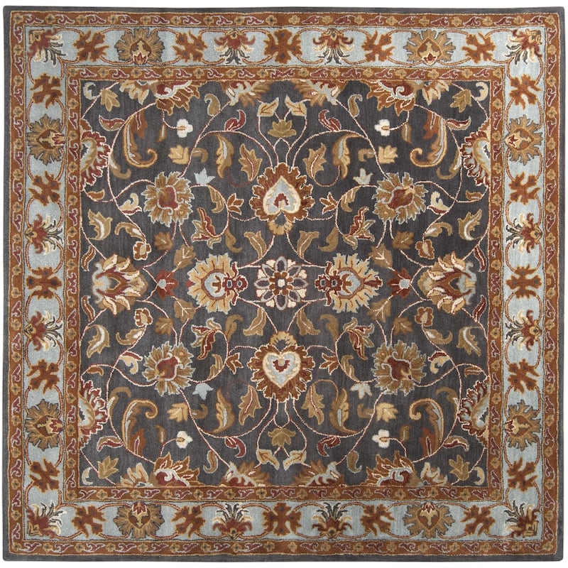 Livabliss Caesar Updated Traditional Border Area Rug. - 4' x 4' Square - Charcoal/Blue