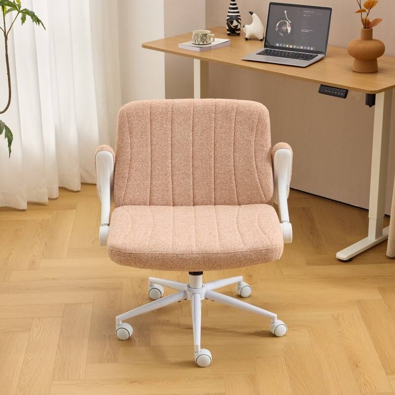 Chenille Swivel Chair With Adjustable Flip-Up Arms For Cross-Legged