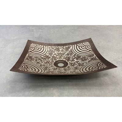 20" Rectangular Copper Vessel Bathroom Sink with Nickel Floral Inlay by SimplyCopper - 20" x 15" x 2.5"