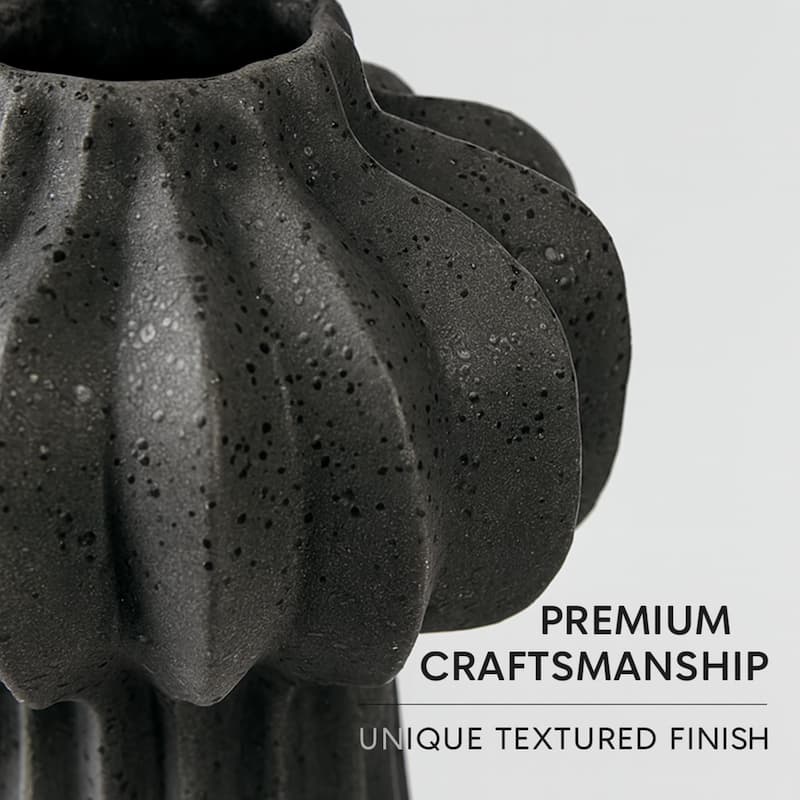 Aria Home Black Ceramic Cactus Inspired Vases Set of Two Modern Decor