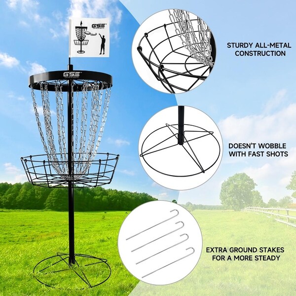GSE™ Deluxe Portable 24-Chain Disc Golf Targets Basket, PRO