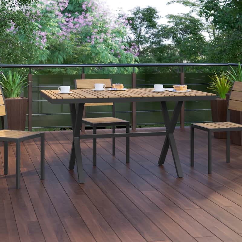 Commercial Grade Polyresin Slat Outdoor Patio Table